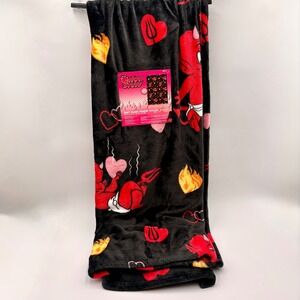 Hot Stuff Soft Plush Throw Blanket Black Red Devil Hearts Flames 50x70
